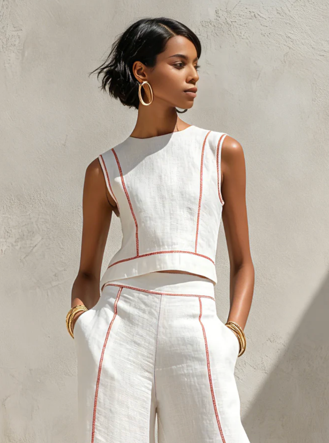 VICTORIA | Conjunto Blanco con Top sin Mangas y Pantalón de Pierna Ancha™