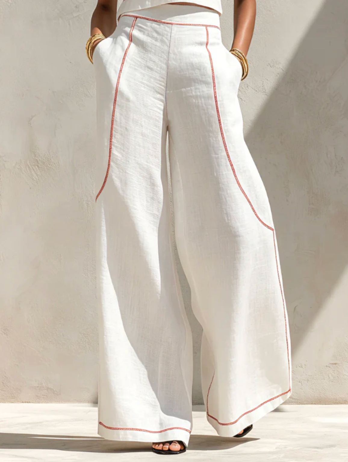 VICTORIA | Conjunto Blanco con Top sin Mangas y Pantalón de Pierna Ancha™
