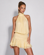 LEIRE - Minivestido plise halter en tono mantequilla™