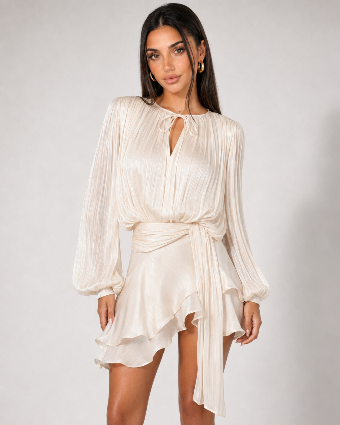 MARTA - Minivestido satinado con lazada y mangas abullonadas™