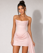 CAMILA - Minivestido encorsetado con fular/capa asimétrica™