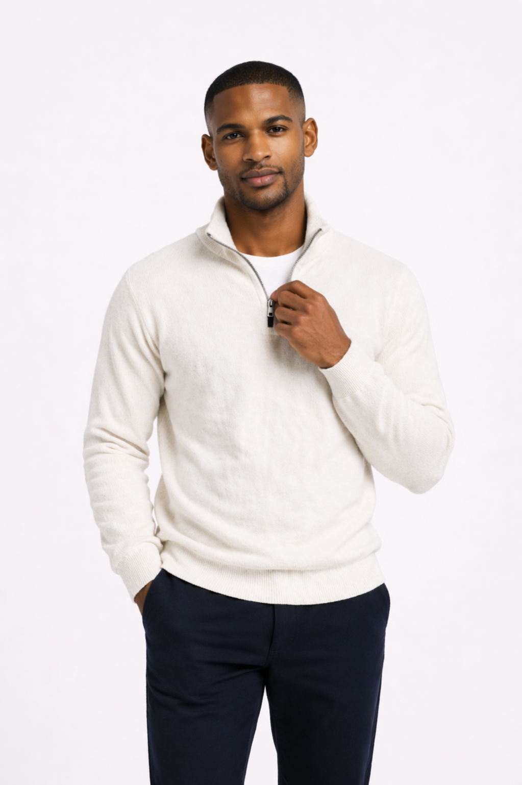 ANDRÉS|Suéter vintage con cuello alto y cremallera