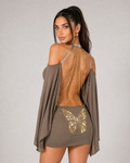 VERÓNICA - Minivestido boho drapeado con espalda al aire y detalle mariposa™