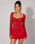 INMA - Minivestido ajustado de encaje rojo con mangas largas™