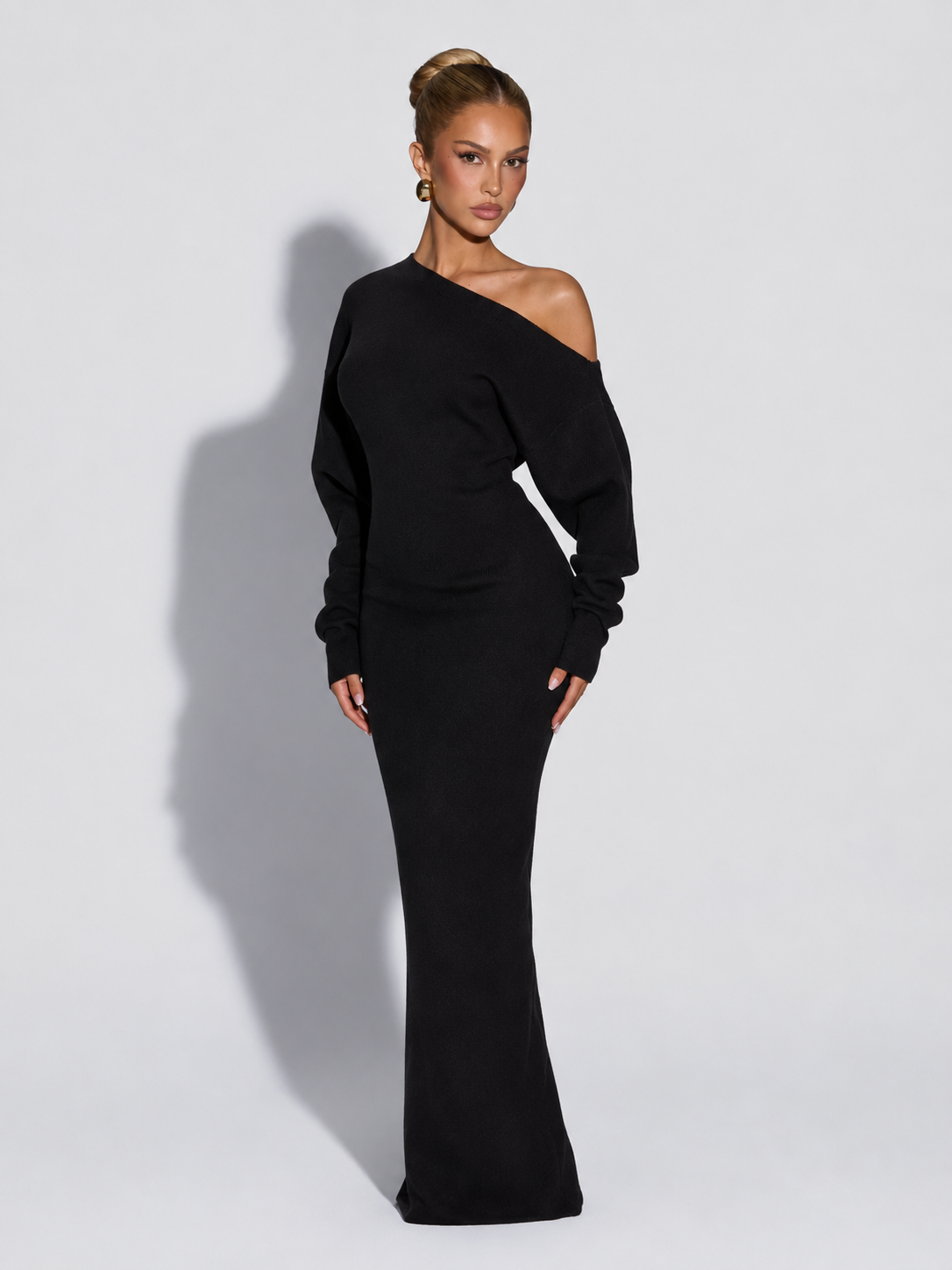 LUCÍA - Vestido largo asimétrico con escote caído y manga larga™