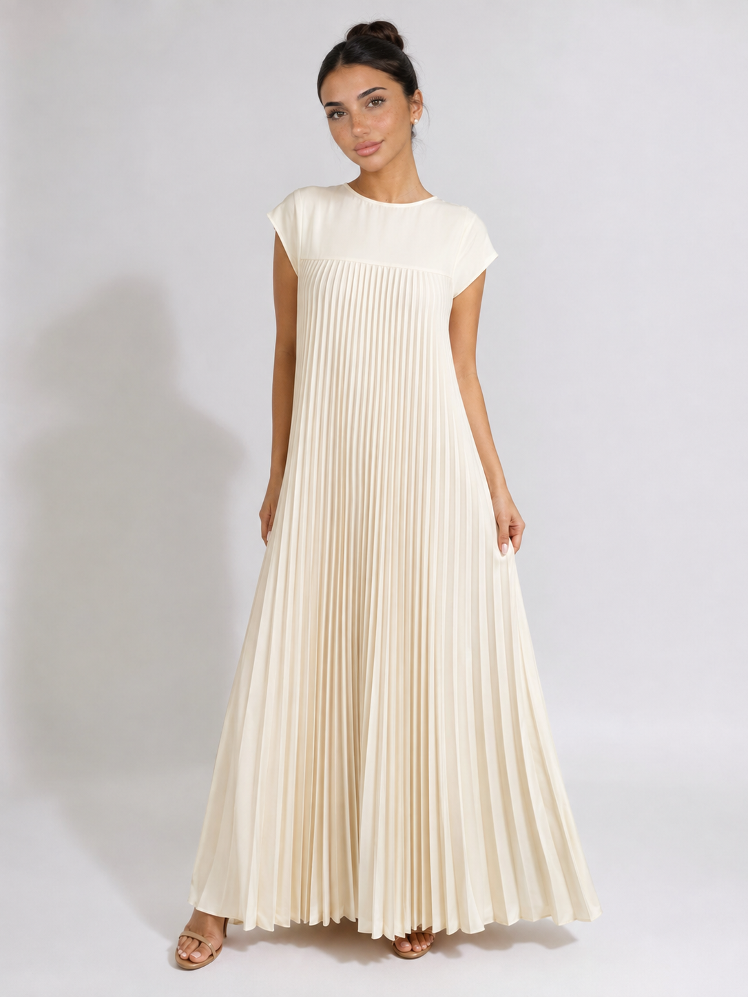 CHLOE - Vestido largo plisado sin mangas de corte evasé estilo túnica™