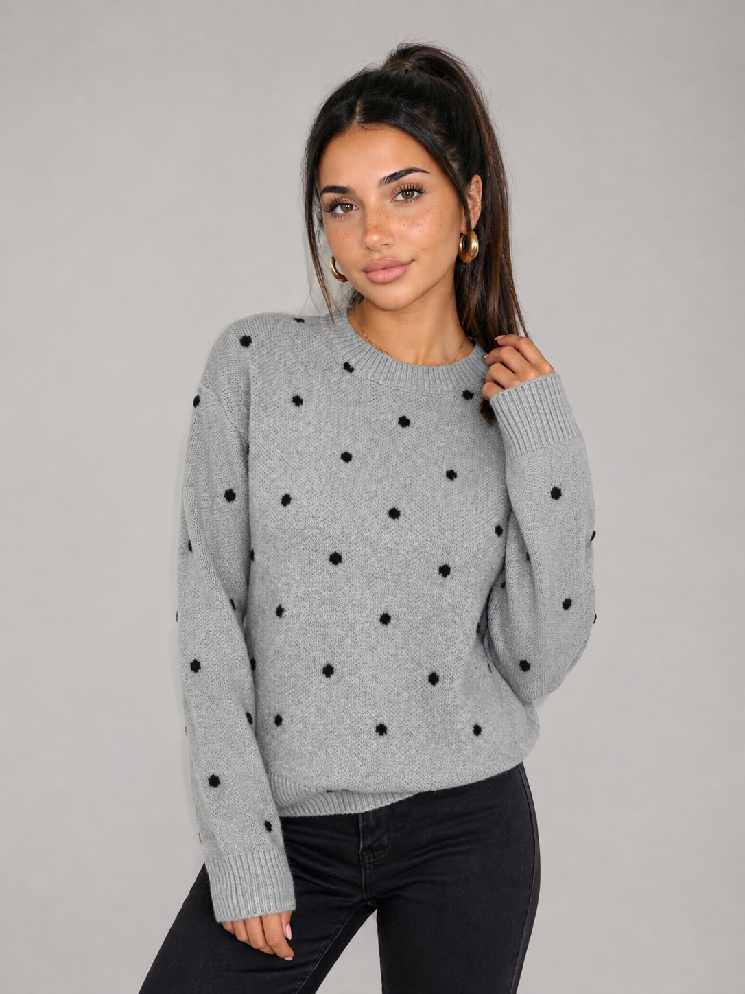 ELENA - Jersey de punto suave con cuello redondo y estampado de lunares™