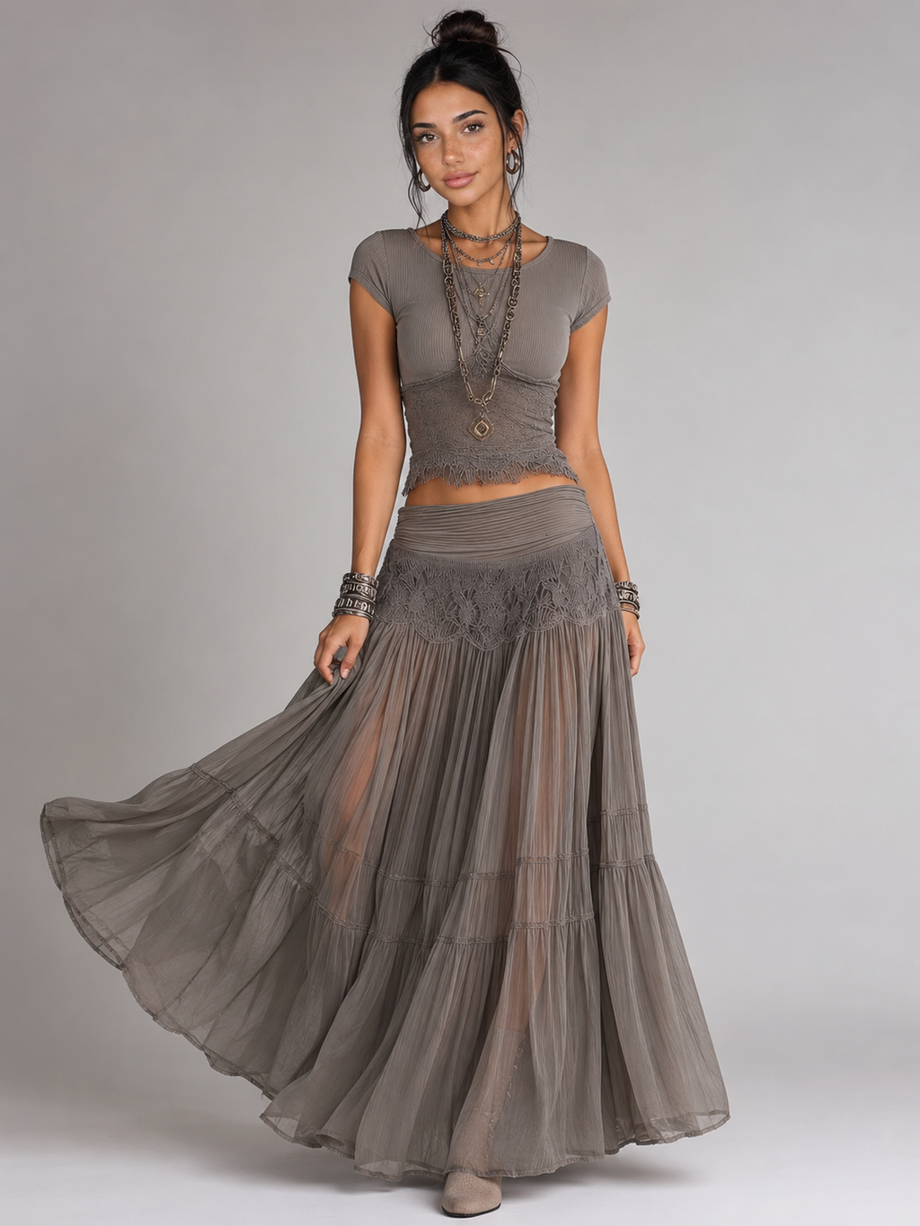 ALBA - Conjunto de top de encaje y falda larga™