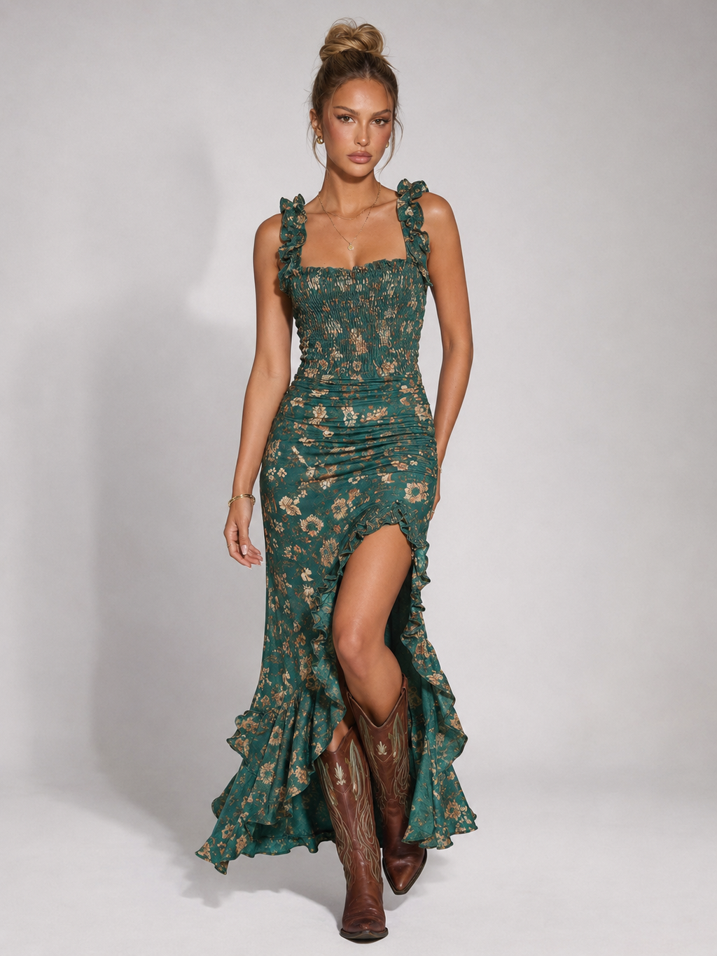 VICENTA - Vestido largo estampado con abertura™