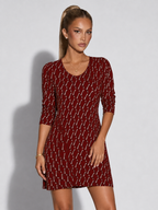 DAFNE - Vestido corto de manga tres cuartos con escote en V y estampado geométrico™