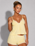 LORENA - Conjunto de pijama de tirantes y short con ribete ondulado™