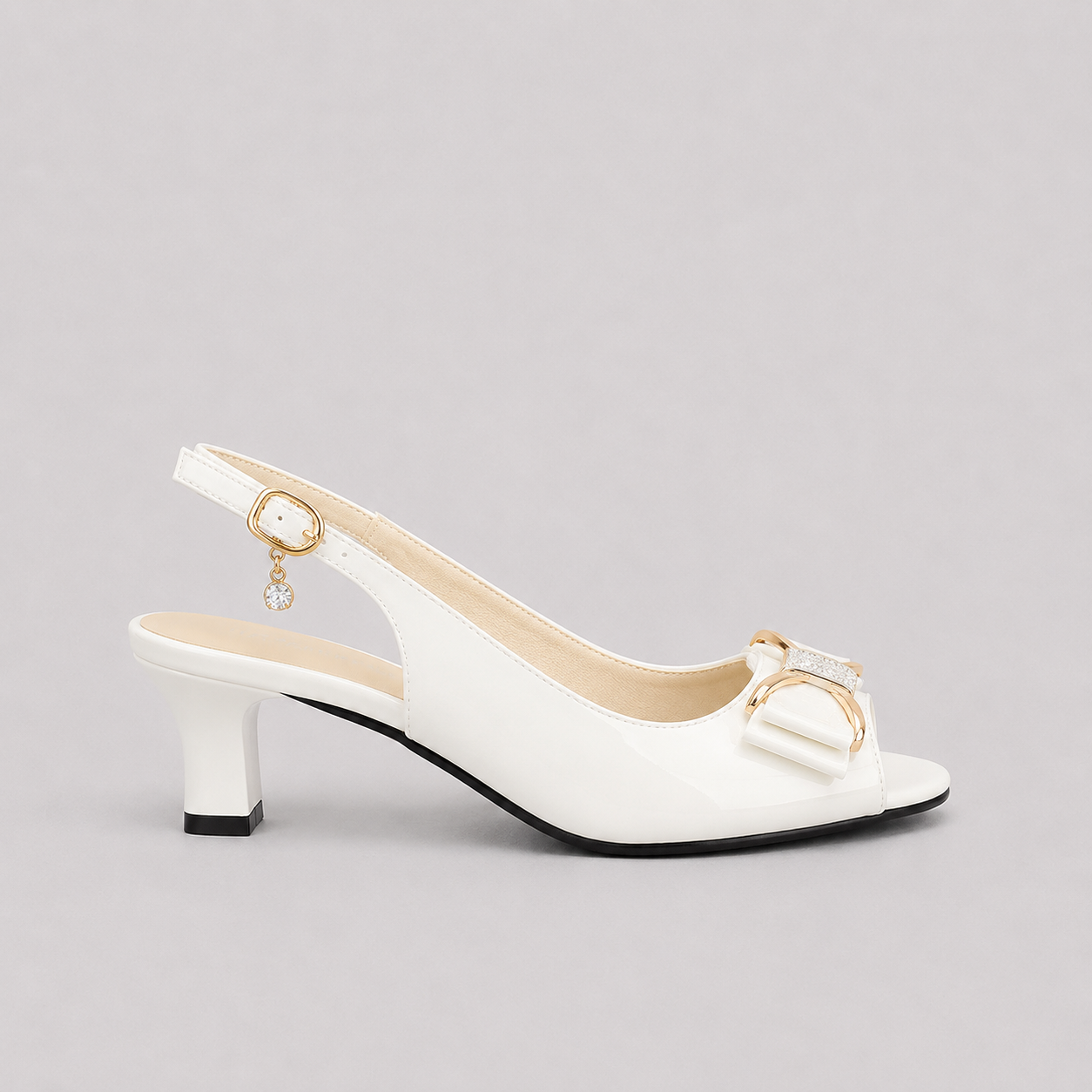 JIMENA - Zapatos destalonados peep-toe con lazo metalizado y tacón sensato™