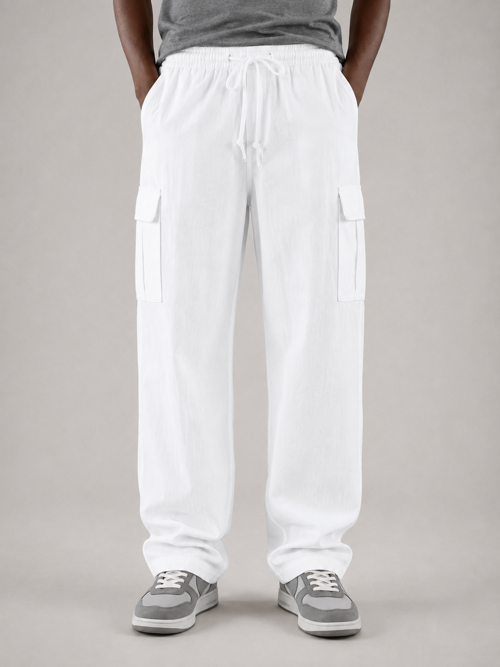 GAEL - Pantalones cargo de lino de corte amplio y cintura elástica con cordón™