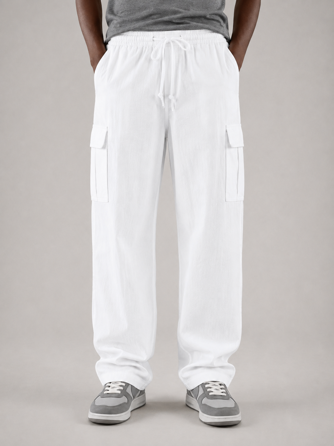 GAEL - Pantalones cargo de lino de corte amplio y cintura elástica con cordón™