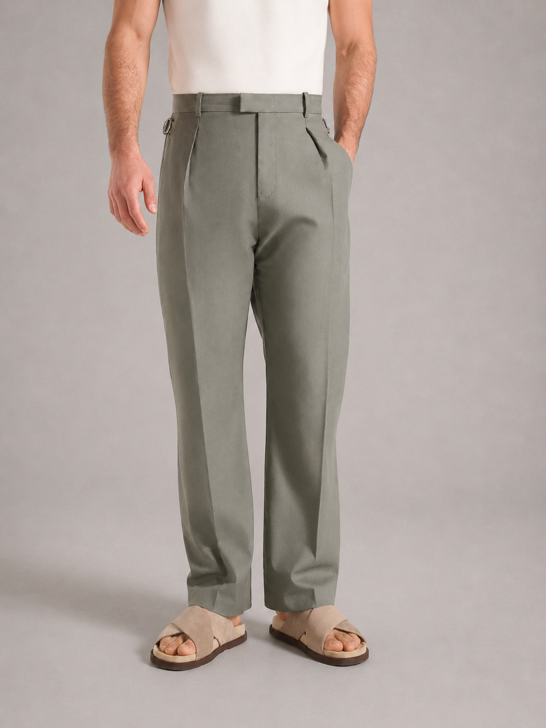 XAVI - Pantalones de vestir de corte ancho con ajuste de hebilla lateral™