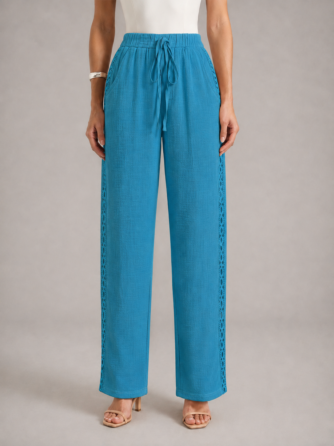 LUCÍA - Pantalón bohemio holgado con detalles calados y cintura elástica™