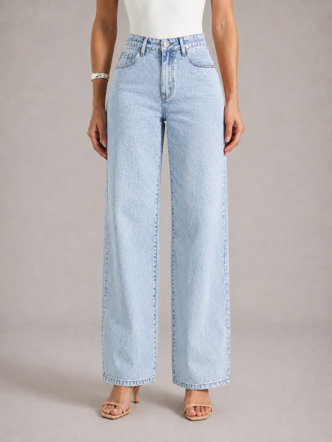 ELIA - Pantalón vaquero de tiro alto y pierna recta con bordado de lazo™