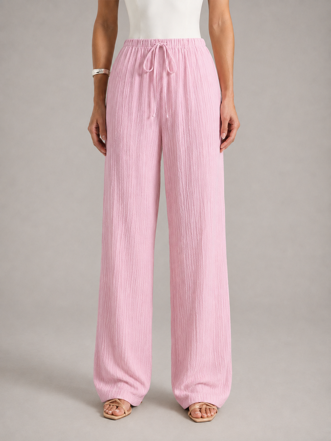 INÉS - Pantalones de lino de corte ancho con textura rugosa y cintura con cordón™