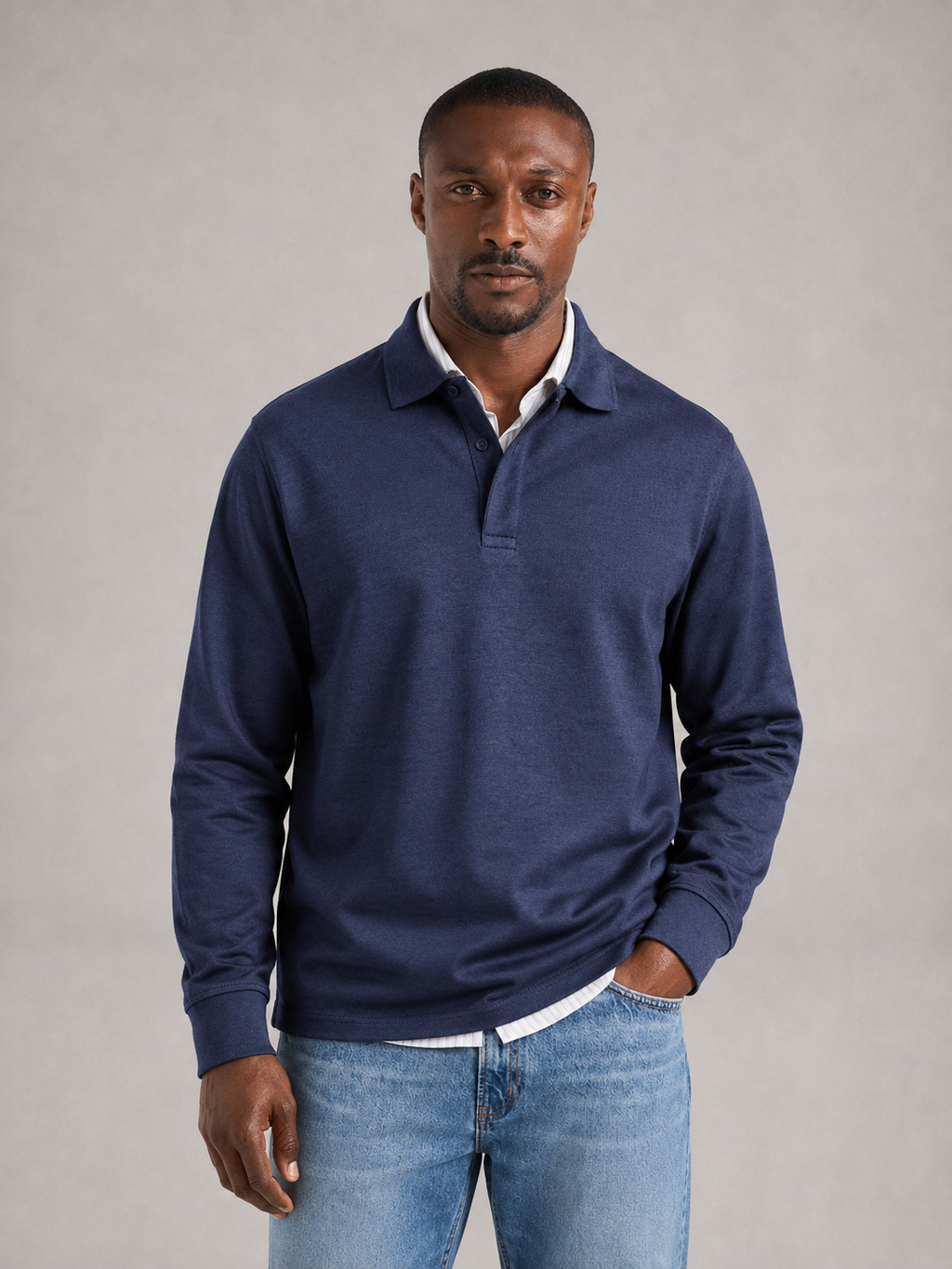 MAURO - Polo de manga larga en punto elástico con cuello camisero clásico™