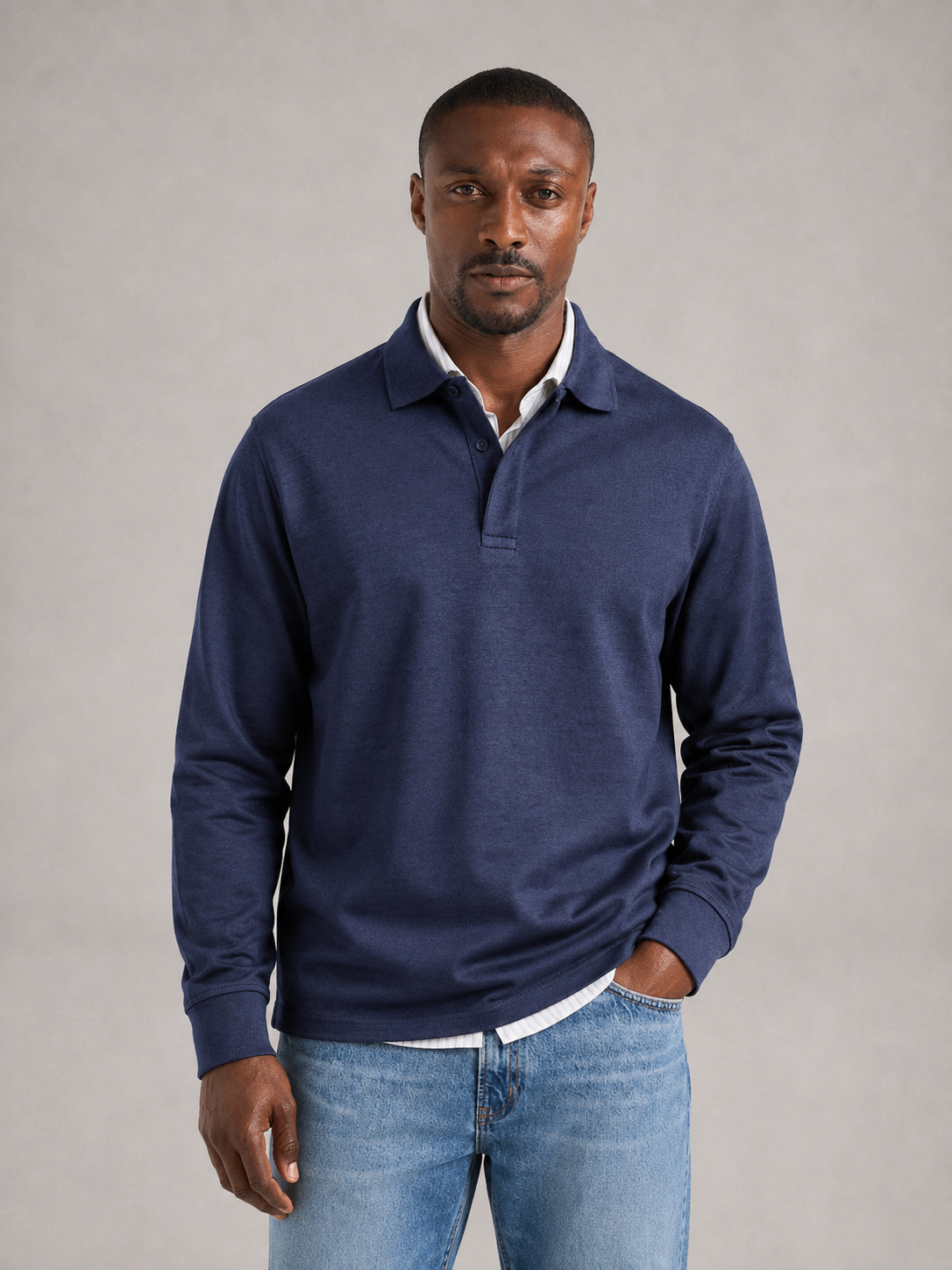MAURO - Polo de manga larga en punto elástico con cuello camisero clásico™