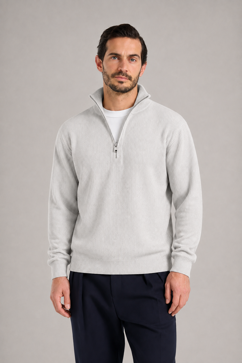 TRISTÁN - Jersey de punto acanalado con media cremallera y cuello alto™