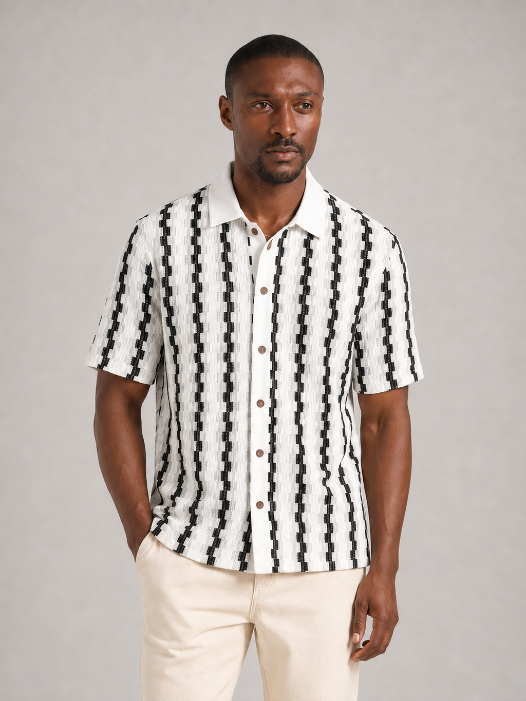 JONÁS - Camisa de punto de manga corta con patrón geométrico retro™