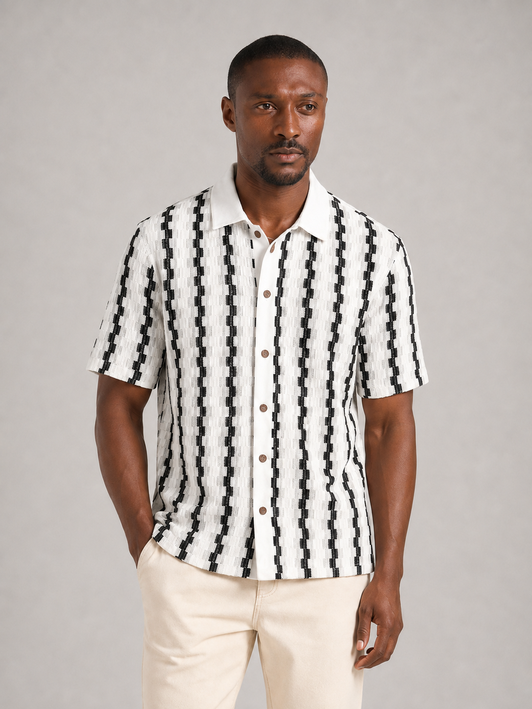 JONÁS - Camisa de punto de manga corta con patrón geométrico retro™