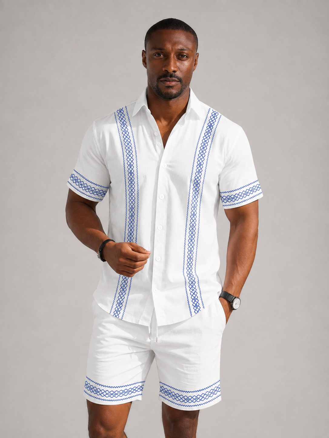 XAVI - Conjunto estival de camisa y bermuda con cenefa bordada™