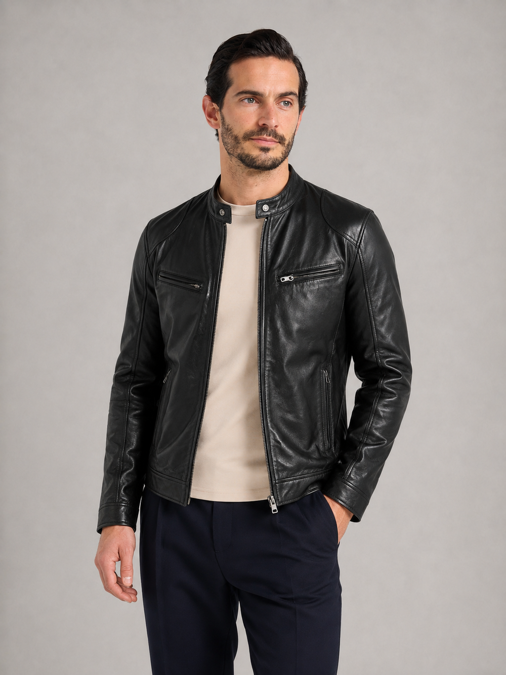 RAÚL - Chaqueta de efecto piel estilo biker con cuello tira™