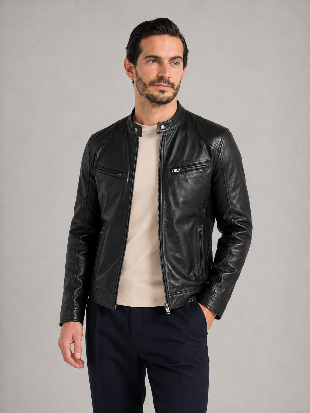 RAÚL - Chaqueta de efecto piel estilo biker con cuello tira™