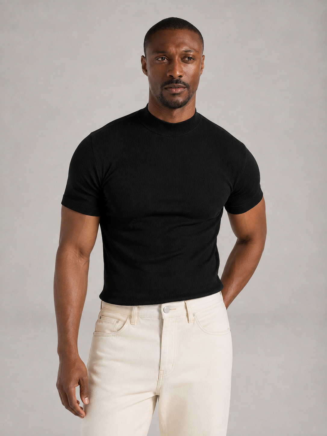 ISMAEL - Camiseta de manga corta acanalada con cuello perkins™