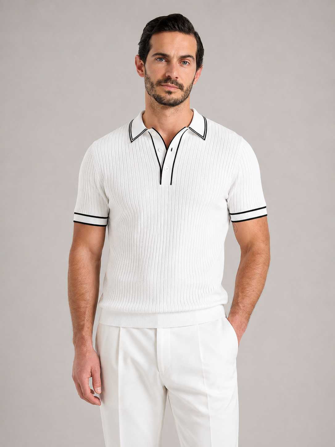 AQUILES - Polo de punto fino de manga corta con cuello camisero abotonado™