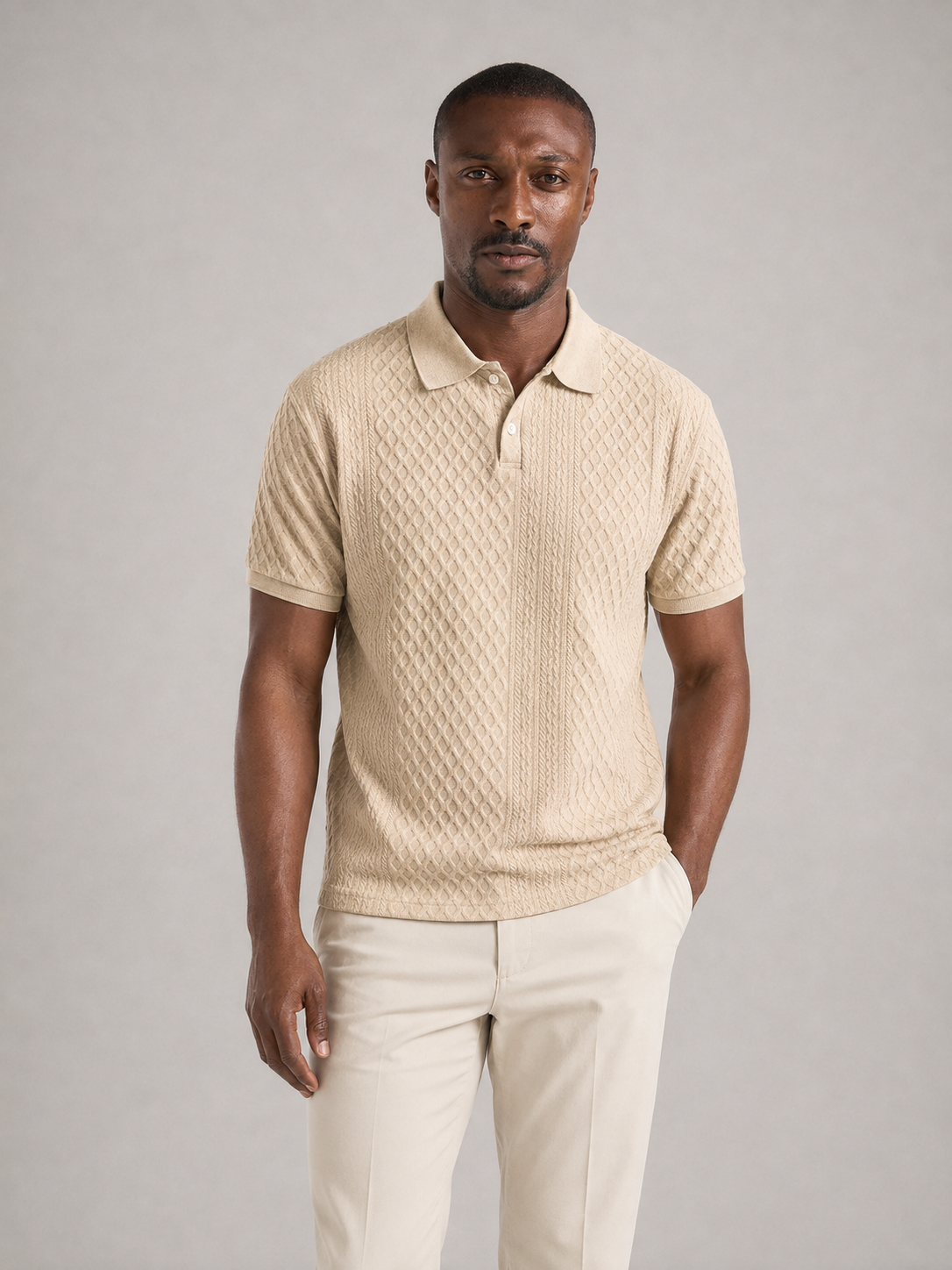 MARC - Polo de punto texturizado en relieve de rombos con cuello abierto™