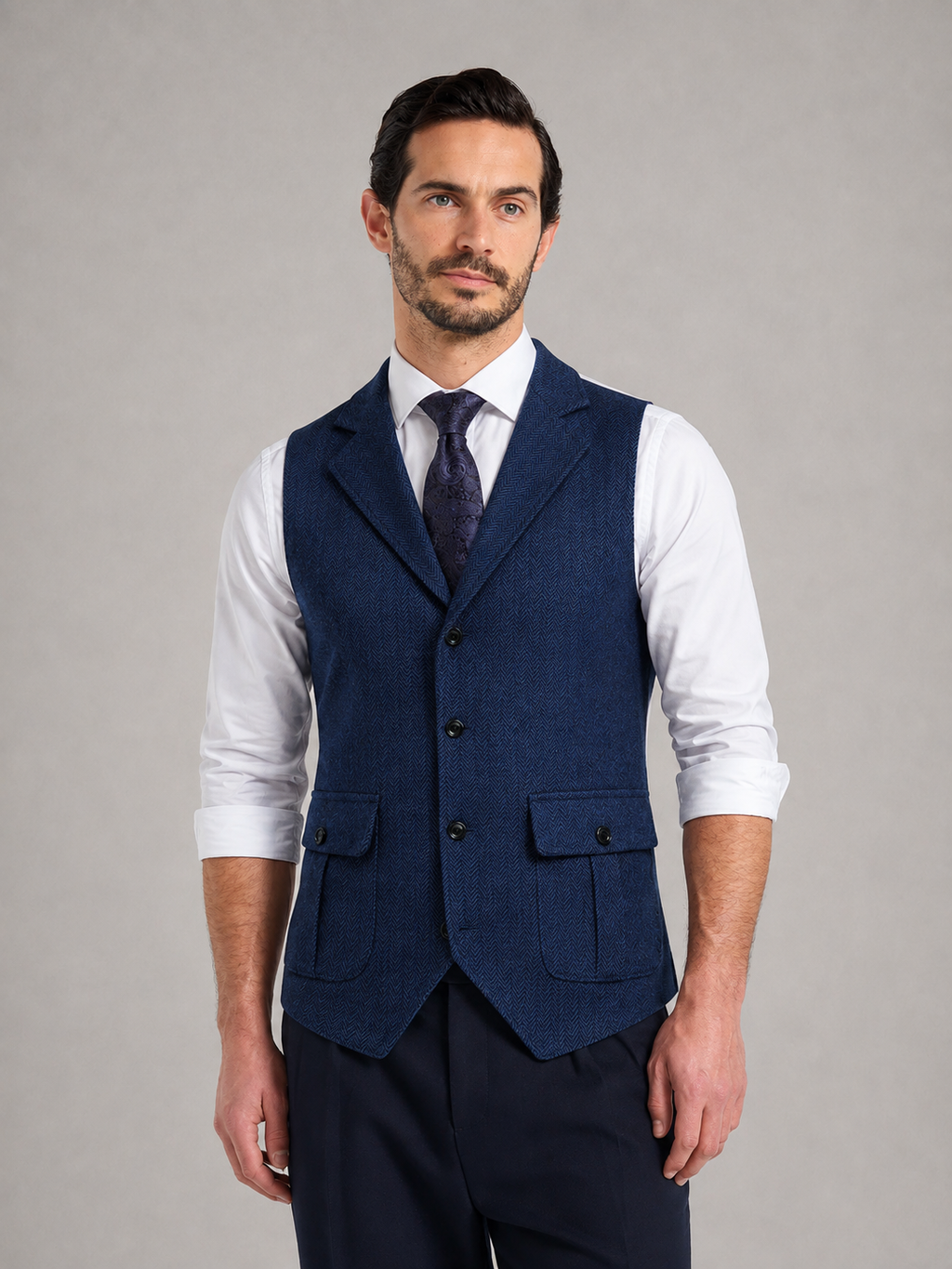 VÍCTOR - Chaleco sartorial clásico de vestir con solapas y micro-textura™