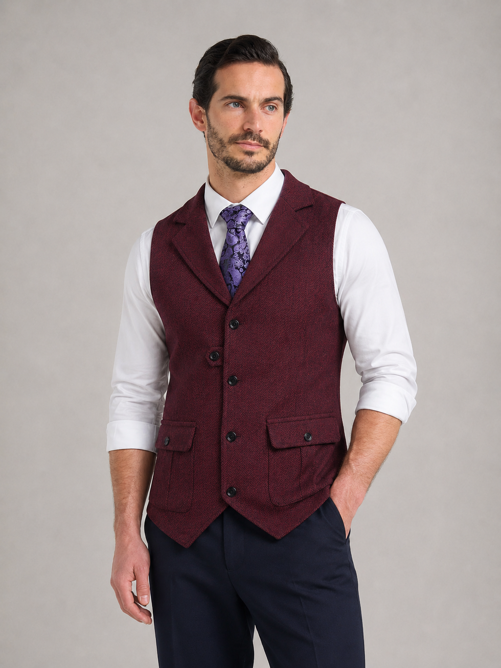FÉLIX - Chaleco sartorial cruzado de vestir con trama micro-texturizada™