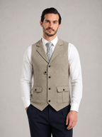 THIAGO - Chaleco sartorial clásico en paño de espiga beige con solapas™