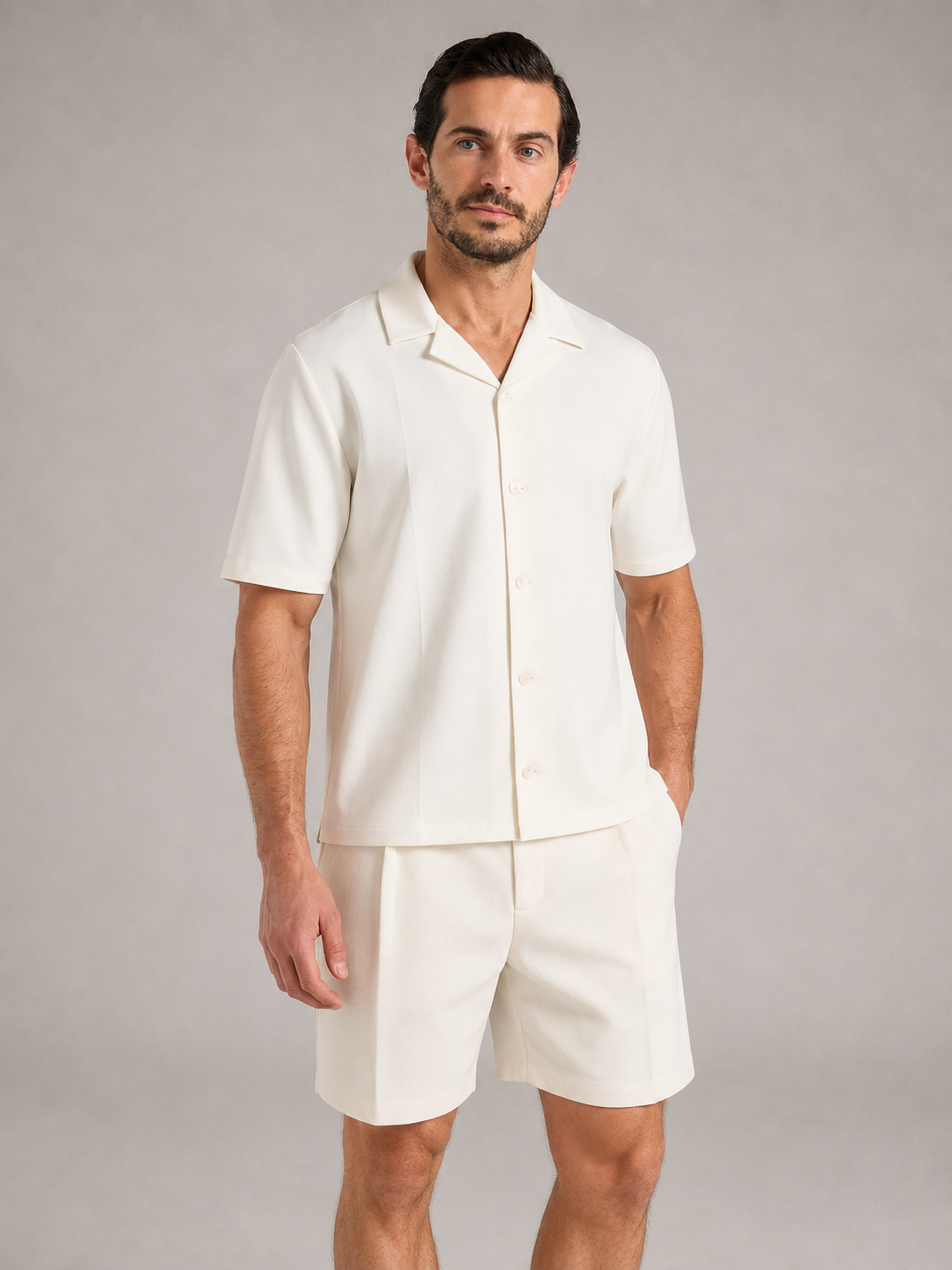 DANTE - Camisa premium de manga corta con cuello cubano y botones en contraste™
