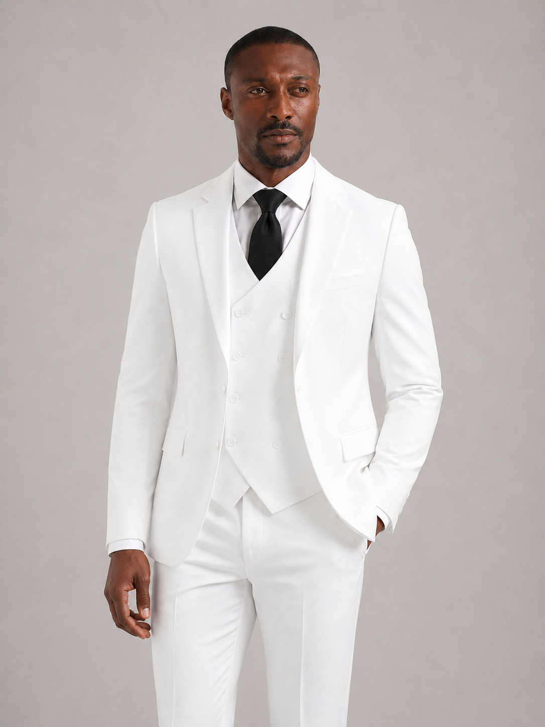 JONÁS - Traje sartorial cruzado de tres piezas en marfil con chaleco cruzado™