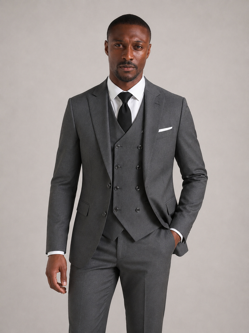 LEANDRO - Traje sartorial de tres piezas en gris marengo con chaleco clásico™