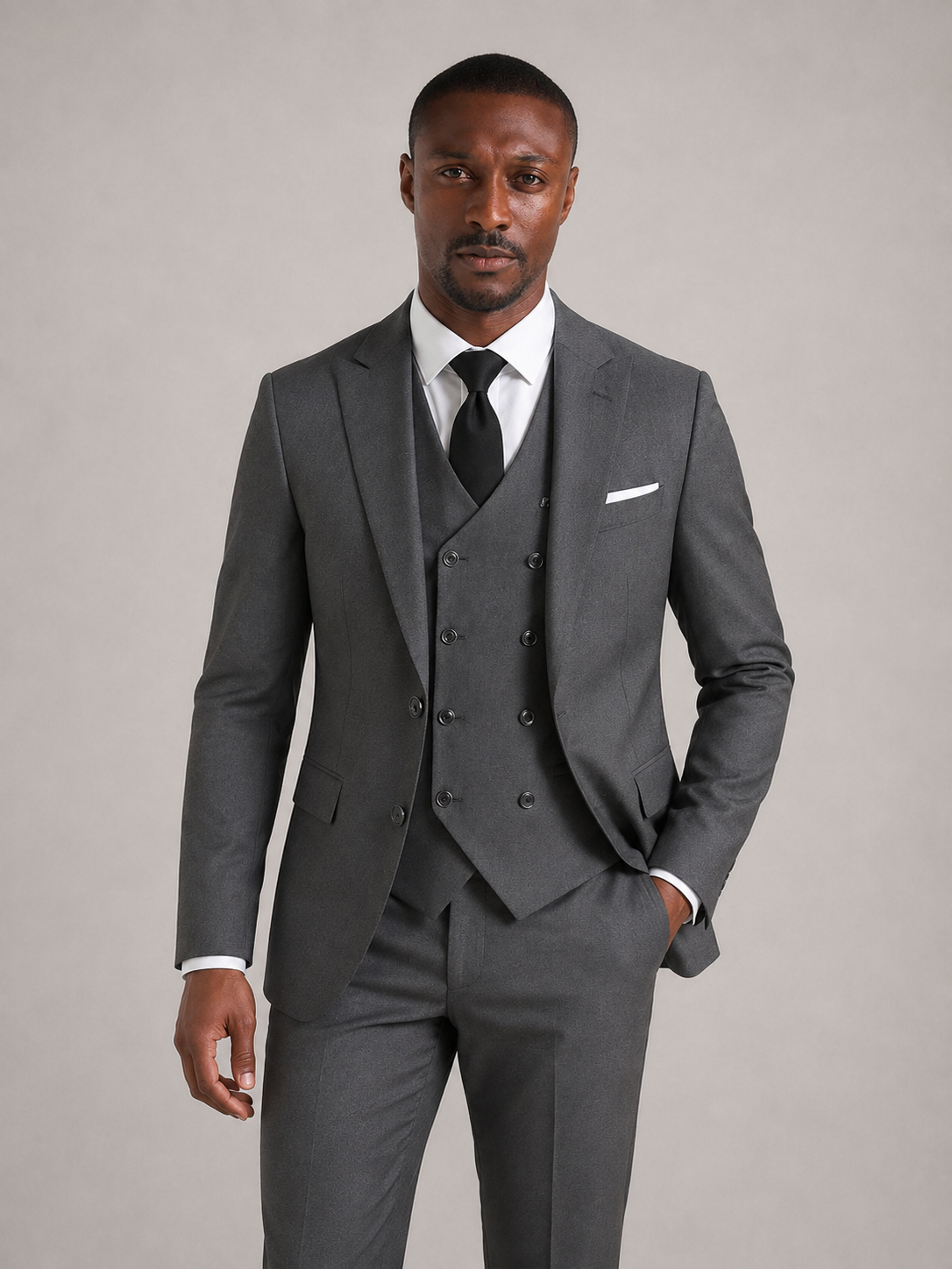 LEANDRO - Traje sartorial de tres piezas en gris marengo con chaleco clásico™