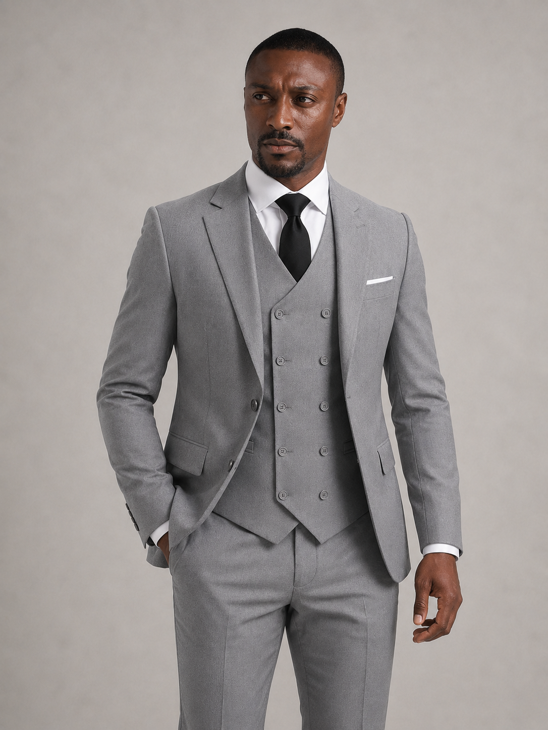 ADRIÁN - Traje sartorial de tres piezas en gris claro con chaleco clásico™