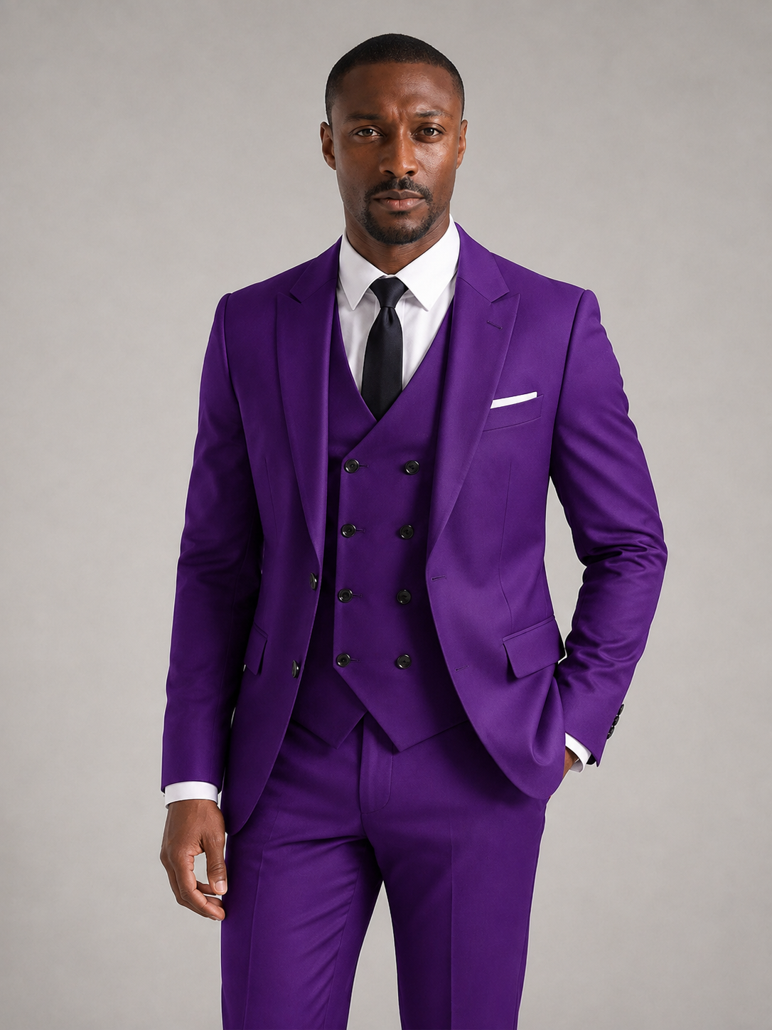 VALENTÍN - Traje sartorial cruzado de tres piezas en morado púrpura con chaleco cruzado™
