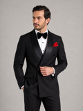 JUÁN - Esmoquin de gala cruzado en negro con solapa de raso y pajarita™