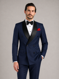 JULIÁN - Esmoquin de gala cruzado en azul noche con solapa de raso y pajarita™