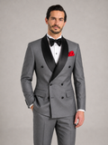 JACOBO - Esmoquin de gala cruzado en gris plomo con solapa de raso y pajarita™