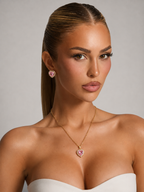 VALERIA - Conjunto de gargantilla y pendientes con cristal en forma de corazón rosa™