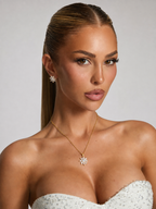 BEATRIZ - Conjunto de gargantilla y pendientes con motivo de flor de cristal en baño de oro™