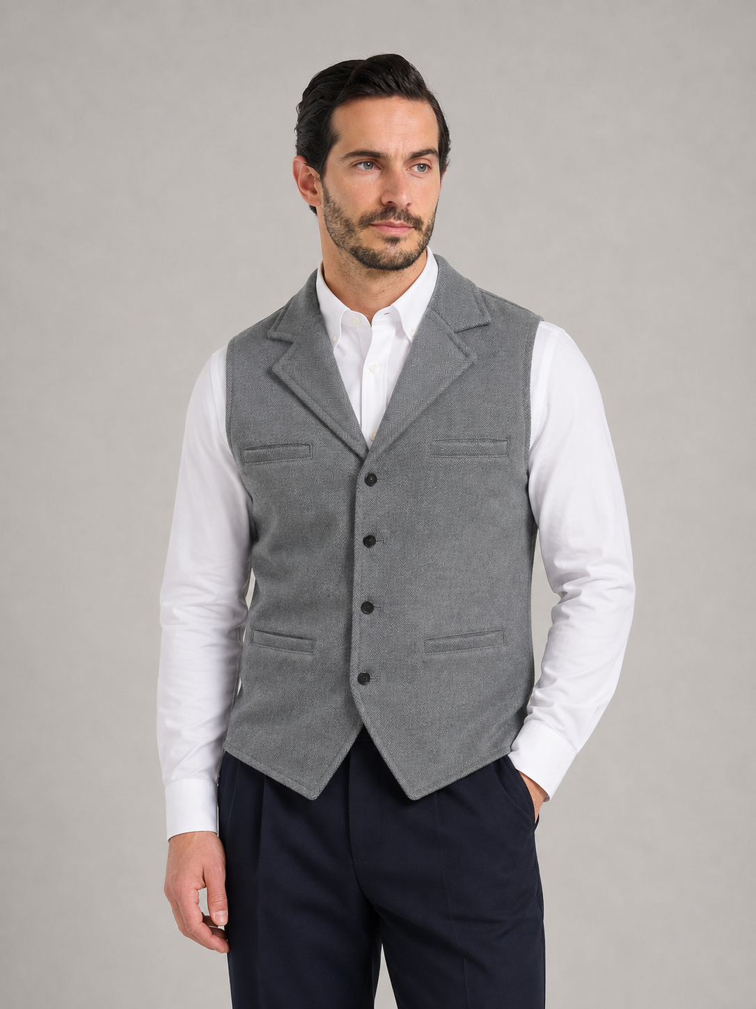 RODRIGO - Chaleco de vestir sartorial en lana texturizada gris claro™