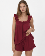 BLANCA - Conjunto de pijama de tirantes anchos con fruncido y shorts con volantes™