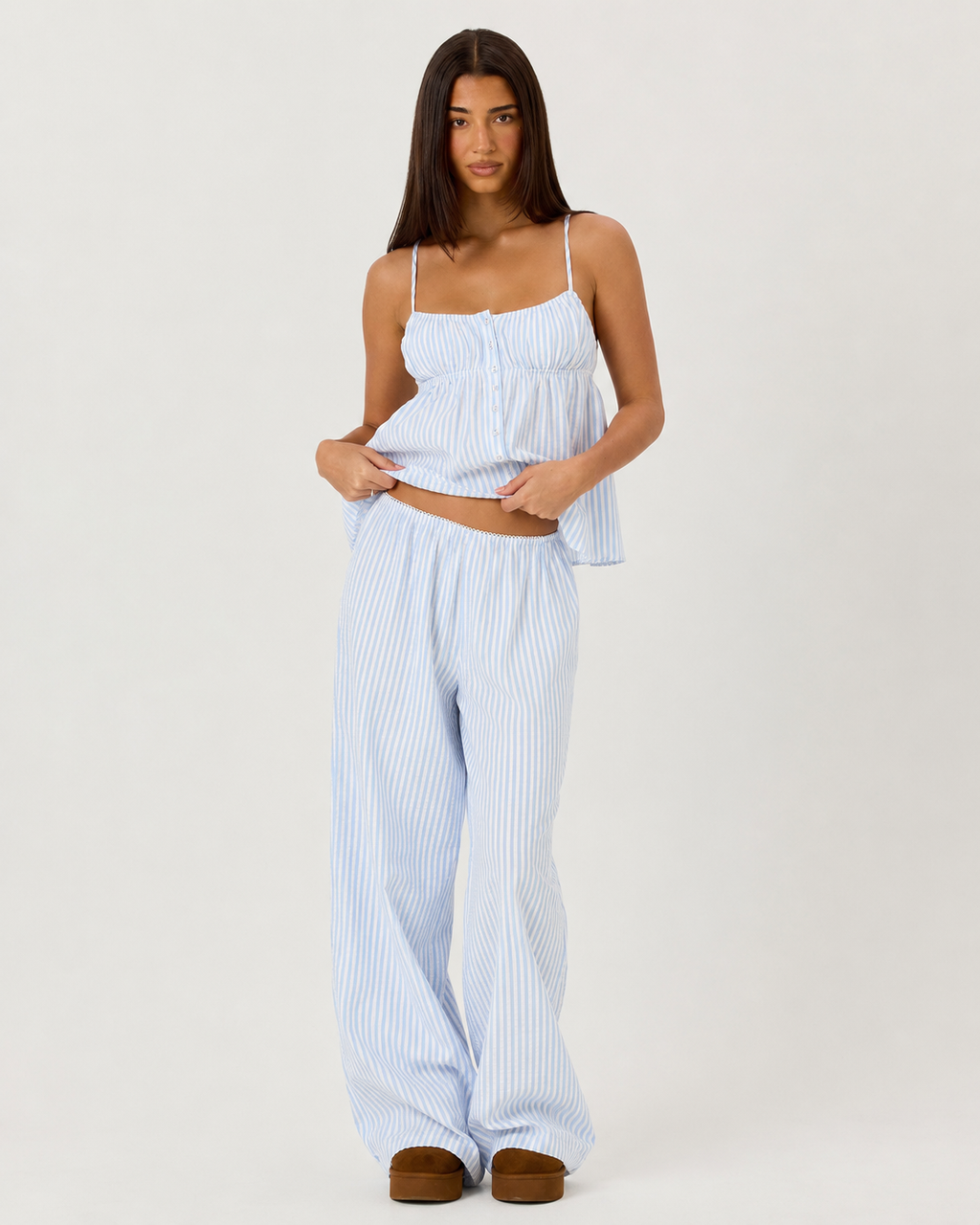 INÉS - Conjunto de pijama de tirantes fruncido y pantalón ancho palazzo™